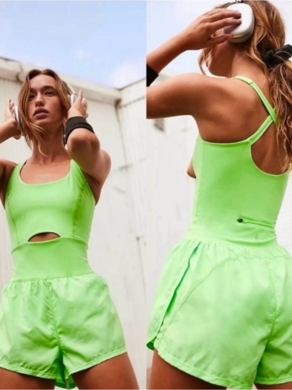 FP Movement by Free People Neon Lime Green Athletic Shorts Romper